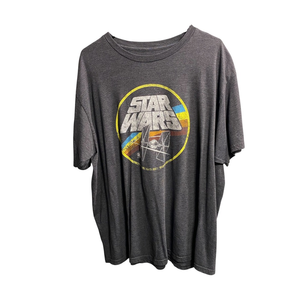Star Wars Mens 2XL TIE Fighter Graphic T-Shirt Heather Charcoal Retro Rainbow Te